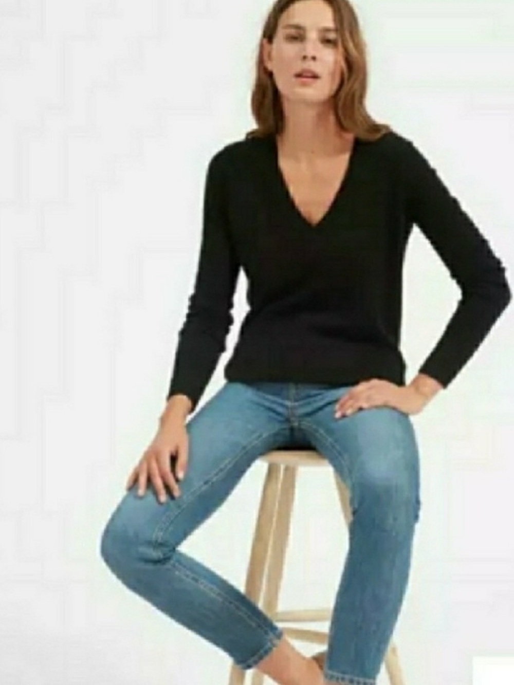 GAP Luxe Angora Blend Navy Blue V-Neck Sweater Sz L
